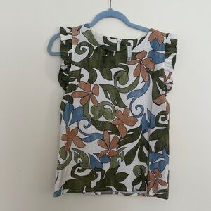 Floral Print Women's Blouse - Green, Blue, Brown